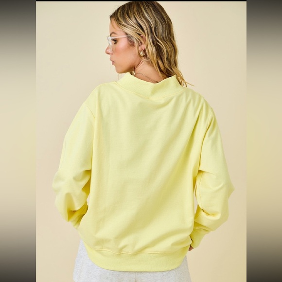Day + Moon Oversized Mock Neck  W/ Ruffle Trim Bow Sweatshirt - Picture 7 of 10